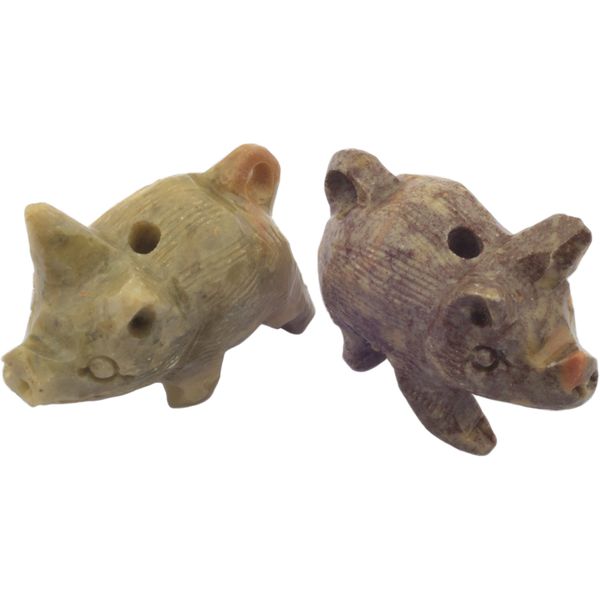 Focal Bead, Hand Carved Soapstone (Coated) Walking Pig - 1pc