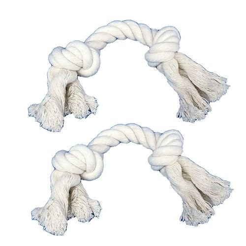 Dog Chew Toys, Tug of War Toys, Dog Rope Toys Kit 2 Pack, Fun Interactive Cotton Ropes for Puppy, Small to Medium Dogs with 2 Knots, 10 Inches Long and 2 Inches Thick, Strong Natural Materials, White
