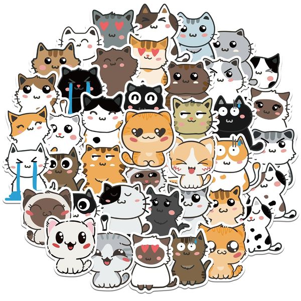 Amaxiu Niedliches Cartoon Katzen Aufkleber Set, 50 Stück lustige Kawaii Tier Ästhetik Aufkleber, wasserfest, selbstklebende Vinyl Aufkleber für Scrapbooking, Planer, Tagebücher (B)