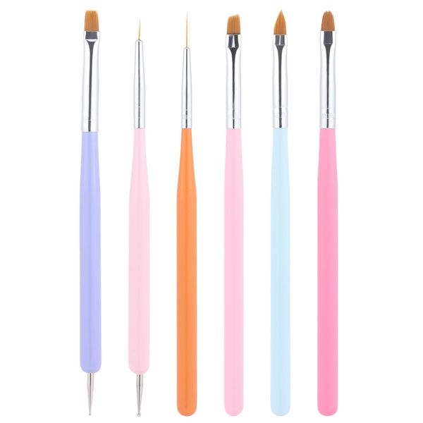 6pcs Nail Art Brush Set,Gel Polish Acrylic Nail Paint Brush,Dotting Pen Liner Brush,Ends Finger Nail Design Tool Kit,Manicure Drawing Cleaning,Home DIY Salon Gift (2)