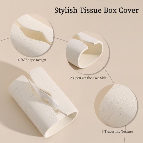 Haocoott Tissue Box Cover Rectangle, Resin Facial Tissue Holder Covers Toilet Paper Holder, Tissue Holders Decorative Paper Dispenser Home Decor for Bathroom Kitchen Bedroom Living Room Office Cream