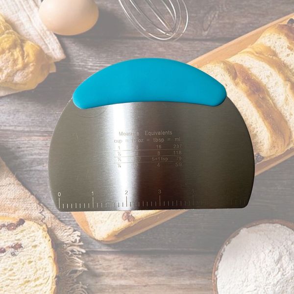 Stainless Steel Dough Scraper Cutter with Blue Handle Tool with Scale Ruler