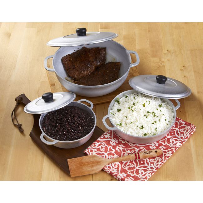 Imusa imusa usa r200-caldero22c traditional colombian natural caldero set  3-piece (1.6/3.2/4.6) quart, silver (dutch oven set)