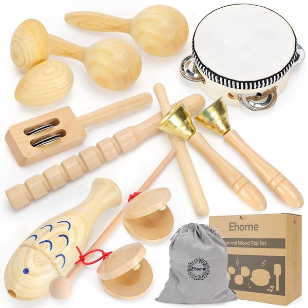 Ehome Musical Instruments for Toddlers 1-3, Wooden Percussion Kids Instruments, Musical Toys for Kids, Baby Musical Instruments for Boys Girls Birthday Gifts with Storage Bag