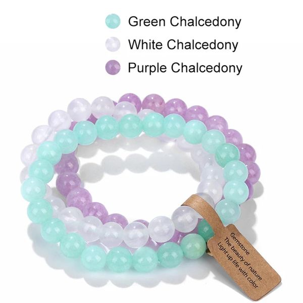 Hemasa Blue Cat Eye Beads Bracelets /3Pcs/Set Natural Stone Amethyst Beads Bracelets/Multicolor Stretch Bangle Women Color 6 19 CM