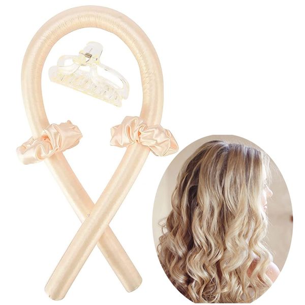 Heatless Curls Band, Hair Curler Ribbon, Rutschfest Heatless Lockenwickler mit Haarnadel, Wave Formers über Nacht, Hitzefrei Tut nicht weh Haare Lockenstab (Maltfarbe)