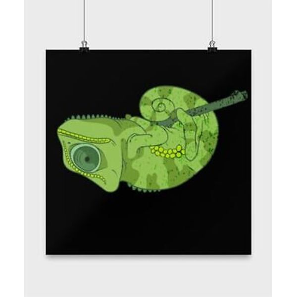 Reptile Poster, Green Chameleon, Cute Pet Wall Art Gift, Black 13x13in Poster