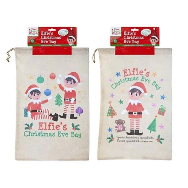 PMS Drawstring Elf Christmas Eve Bag Sack Stocking - 55cm x 36cm