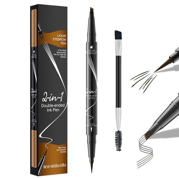 Eyebrow Pencil, Waterproof, Sweat-Resistant, Vegan Formula, 2-in-1 Dual Professional Makeup Microblading Eyebrow Pencil, Eyebrow Pencil for Perfectly Defined Eyebrows, with Fork Tip Applicator