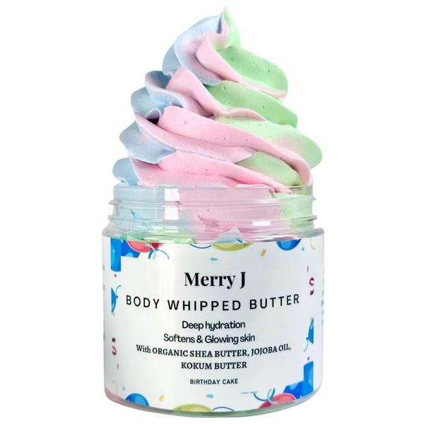 MerryJskin Body Whipped Butter BIRTHDAY CAKE 6 oz., whipped cream butter, moisturizes dry skin, gift for her, shea butter, Birthday gift, the best birthday gift for her