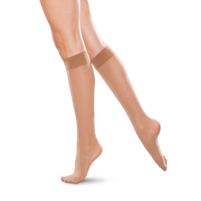 Therafirm Knee High Support Stockings - 20-30mmHg Moderate Compression Nylons (Sand, Medium)