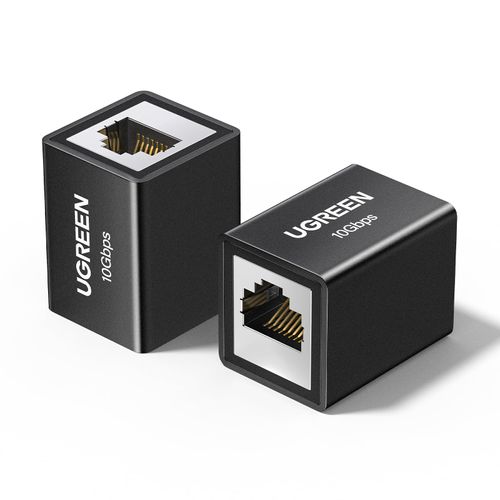 UGREEN LAN Cable Extension Connector 10Gbps for Cat8/Cat7/Cat6/Cat5 Cable, 2 Pack Relay Connector, Gigabit Compatible, 100M Long Range Extender, Aluminum Alloy Shell, Black, 2 Pack