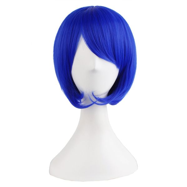 MapofBeauty 12"/30cm Short Straight Side Bangs Wig (Navy Blue)