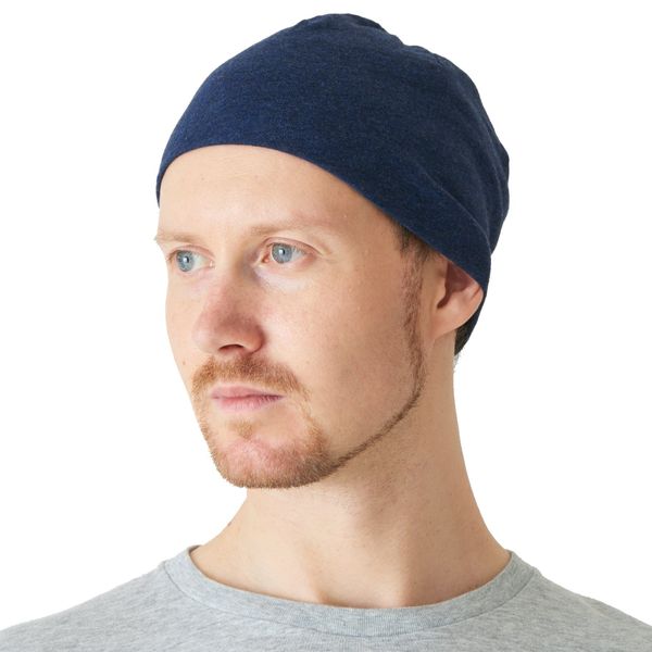 CHARM Men's Short Beanie Made of Organic Cotton - for Women Chemo Headgear Running Base Hat Under Bicycle Helmet, navy