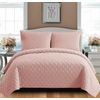 3 Piece Inspiration Quilted Bedspread Embossed Pattern Comforter Bedding Set Bed Throw with Pillow Case (Pink, Double)