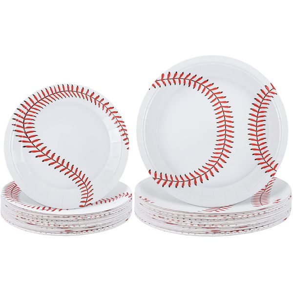 durony 48 Pack Baseball Plates 9 Inch and 7 Inch Round Baseball Themed Paper Plates Baseball Dinner Plates for Game Day, Baseball Birthday Party Supplies