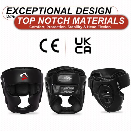 AQF Boxing Headguard MMA Training Headgear Muay Thai Full Face Protection Guard Sparring Helmet Head Guard (Black, L)