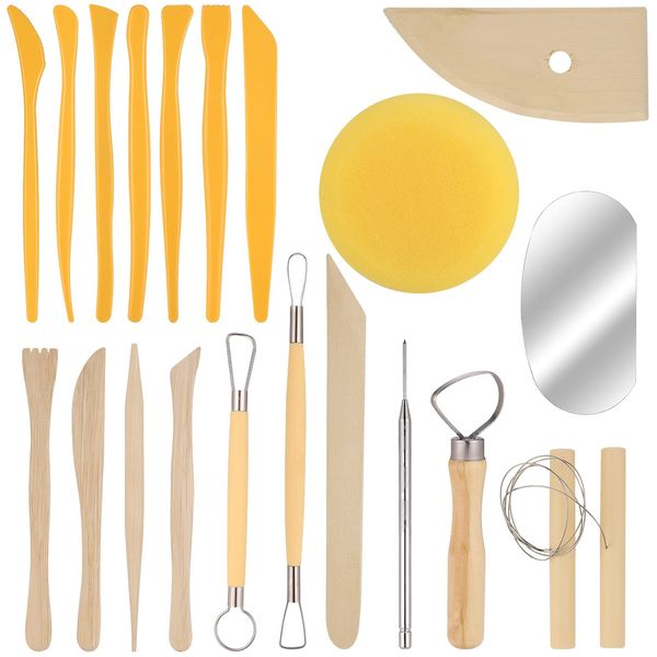 20 Pcs Pottery Tools, Sculpting Tools for Polymer Clay, Complete Polymer Clay Tools for Adults or Beginner, Wooden Clay Modelling Tools Set with Dotting Tool for Embossing Ceramics Sculpture