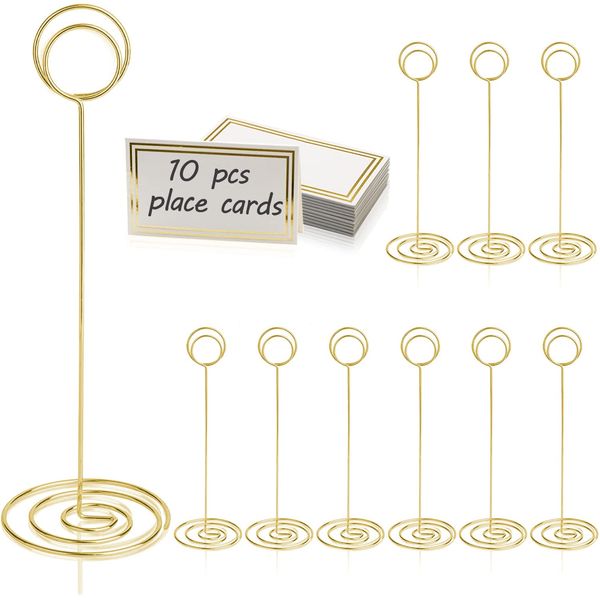 HomWanna Table Number Holders with Place Cards 10Pcs - 8.75 inch Place Card Holder Tall Table Number Stands with Table Name Cards for Weddings Party Graduation Centerpiece Decoration Memo (Gold)