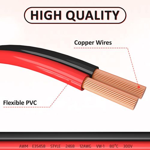 18 Gauge Wire 100FT 18 AWG 2 Conductor Red Black Copper Wire Flexible Cable for Home, Garden, Courtyard, Lamp Cord, Automotive Wiring, Marine Cable