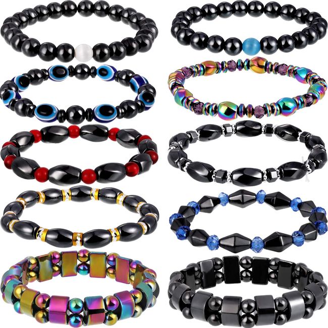 10 Pieces Magnetic Hematite Bracelets for Men Women Magnetic Bracelet Magnet Therapy Bracelet for Arthritis and Joint,10 Styles