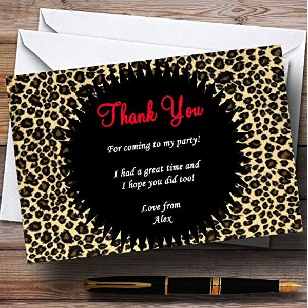 Leopard Print Red Personalised Party Thank You Cards