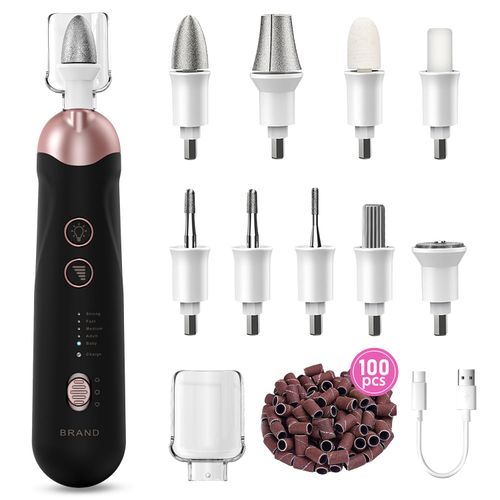 Professional Manicure Pedicure Kit, 9 in 1 Cordless Nail Drill with 100 pcs Nail Drill Bits Sanding Bands, Nail Grinder for Human, 5 Speeds Electric Nail Drill, Nail Dremel Kit for Home and Salon Use