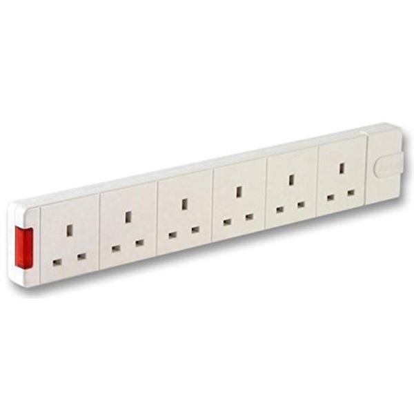 Extension Socket 6 Gang White, Power Outlet Strips Electrical, Qty X 1