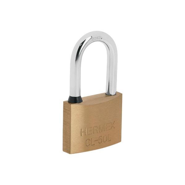 Brass padlock, 50mm long hook, blister