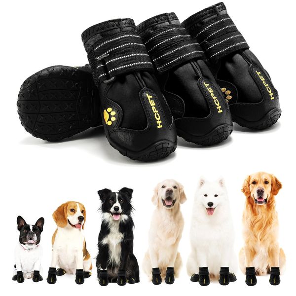 Hcpet Dog Boots Waterproof with Reflective Straps, Dog Shoes for Small Medium Large Puppy Outdoor Paw Protectors 4Ps, 8 (width 2.95 inch) for 74-91 lbs