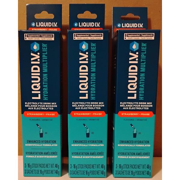Liquid I.V. Hydration Multiplier – Strawberry Flavor – 3 Packets each x 3 Boxes
