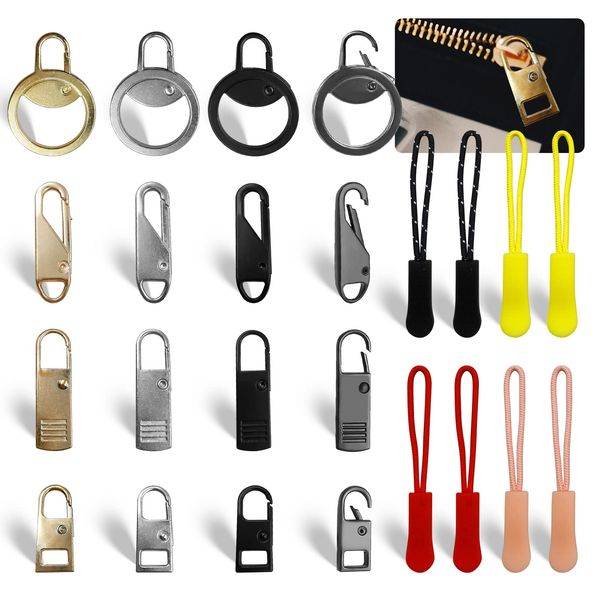 DailyTreasures Zipper Pulls Replacement Repair Kit,24 Pcs Metal Detachable Zipper Puller,Zpper Tab Repair Fixer Kit,Zipper Mend Fixer Set for Suitcases Coat Boots,Jacket Zipper Pull Slider Kit