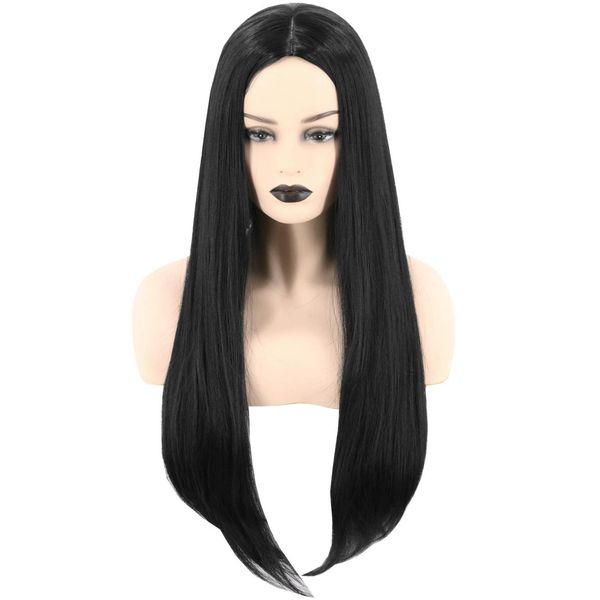 Topcosplay Women's Long Black Straight Wig Cosplay Wig Halloween Costume Wigs (Black)