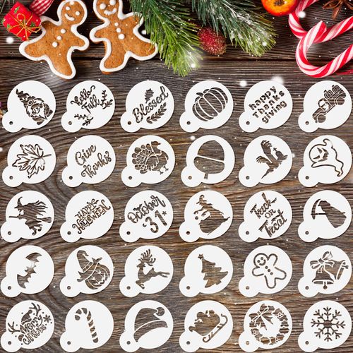30 Piece Holiday Cookie Stencils - Reusable Thanksgiving, Christmas, Halloween & DIY Baking Templates