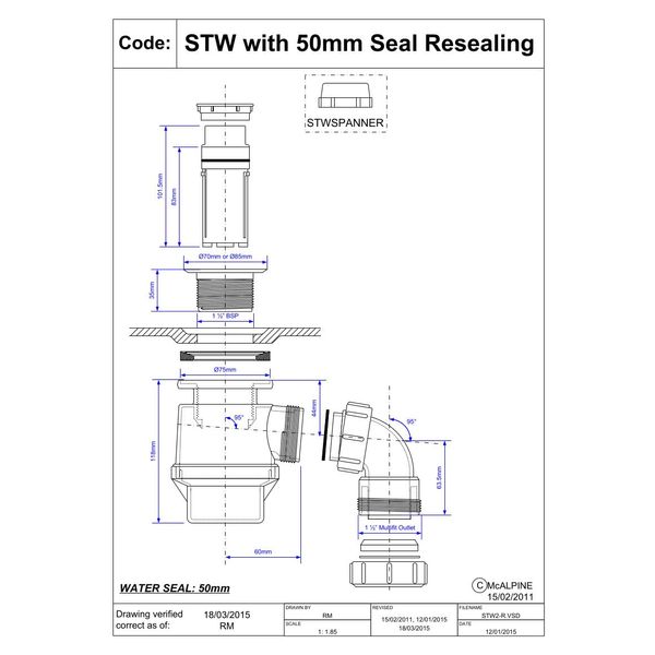 Standard Shower Trap with 85mm White Plastic Flange - STW6R
