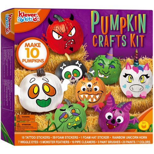 Klever Kits Halloween Arts and Craft Pumpkin Painting Kit, Party Favors for Kids, Halloween Pumpkin Decorating Kit for Party Supplies, Halloween Party Decor DIY Coloring Activities School Party Games