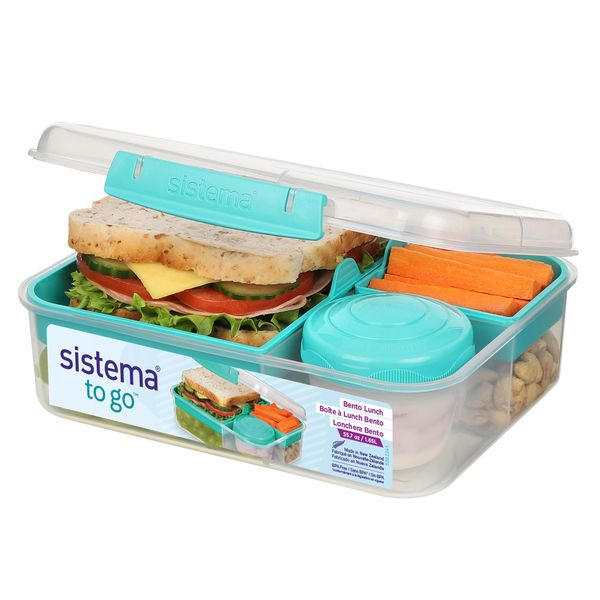 Sistema TO GO Bento Lunch | 1.65 L | School Lunch Box With Compartments & Snack Pot | BPA-Free | 1 Count | Minty Teal