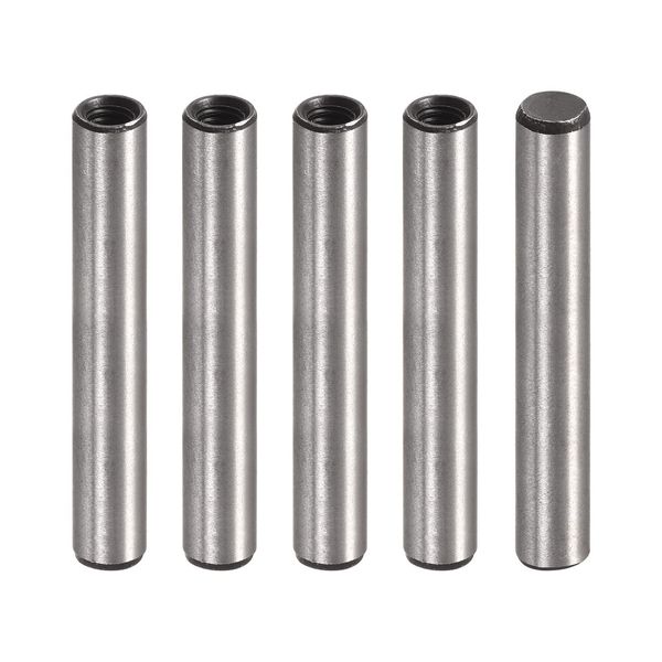 sourcing map M4 Internal Thread Dowel Pin 5pcs 6x35mm Chamfering Flat Carbon Steel Cylindrical Pin Bed Bookshelf Metal Devices Industrial Pins