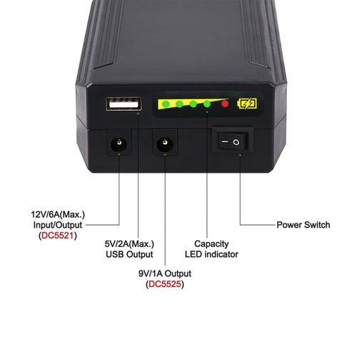 Talentcell 12/9/5V Lithium ion Battery Pack, 122Wh Rechargeable 12V/11000mAh 9V/14500mAh 5V/26400mAh DC Output Portable Li-ion Power Bank for LED Strip and CCTV Camera, with AC/DC Charger, Black