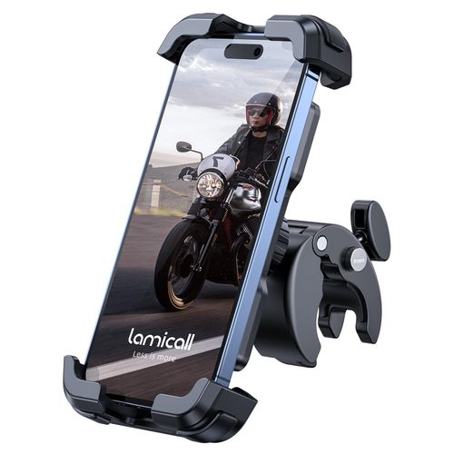 Lamicall Motorcycle Phone Mount, Bike Phone Holder - [Metal Lock] Upgrade Quick Install Handlebar Clip for Bicycle Scooter, Cell Phone Clamp for iPhone 16 15 14 Pro Max, Galaxy, 4.7-6.8" Phones