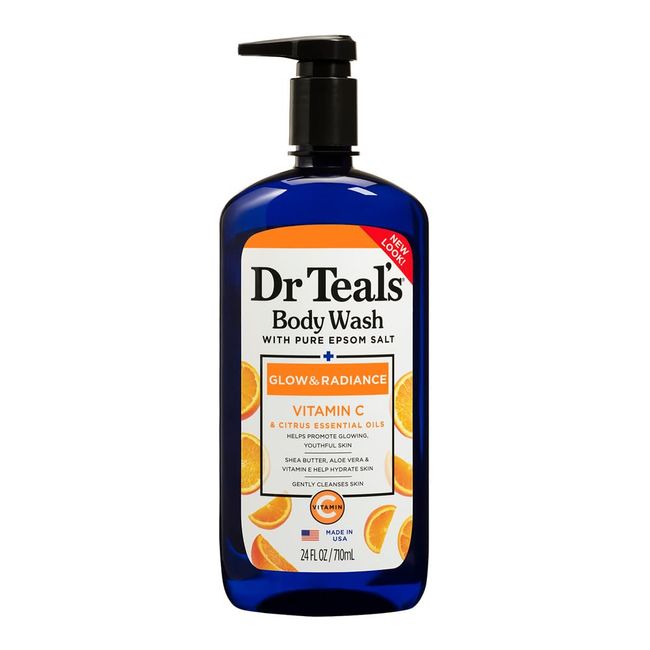 Body Wash with Pure Epsom Salt, Glow & Radiance, Vitamin C & Citrus Essential Oils Teal's, 24 fl oz