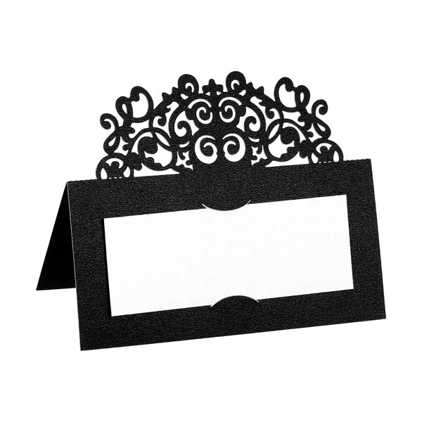 PATIKIL Table Name Place Cards,50Pcs 3.9 x 3.9inch Favor Decor Hollow Lace Cut Design Seat Blank Card for Wedding Party Seating Place Cards Black