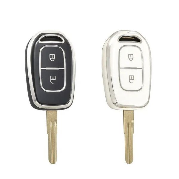 Stylec Remote Key Case Cover compatible with Renault Dacia Logan Duster 2 Button (Black Silver)