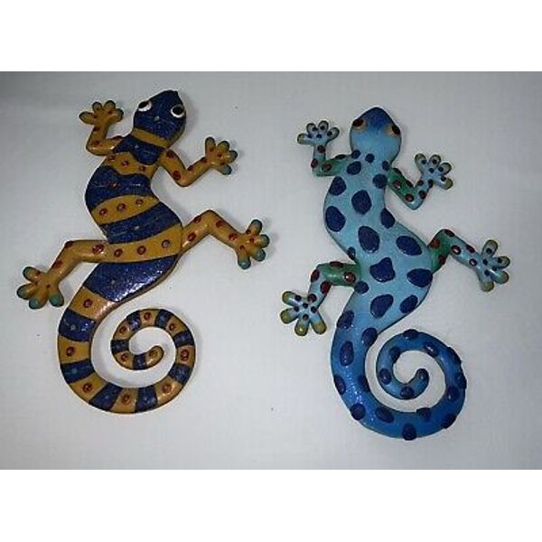 Resin /ceramic Gecko Wall Art 2 Pack 10.25”Lizards Outdoor Decor “Hanging”