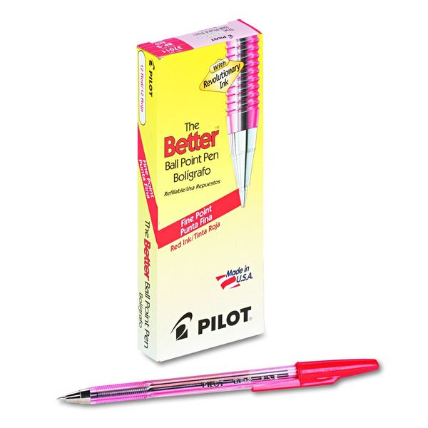 PILOT The Better Ball Point Pen Refillable Ballpoint Stick Pens, Fine Point, Red Ink, 12-Pack (37011)