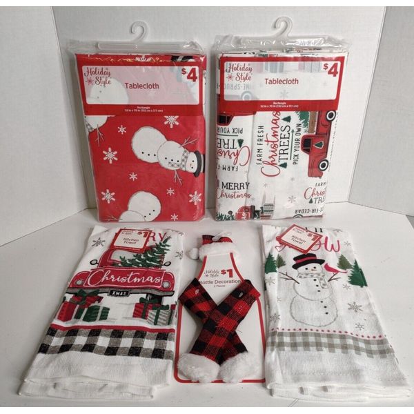 Holiday Style Christmas Red Truck & Snowman TB Cloth & Kitchen Towels Bottle Dec