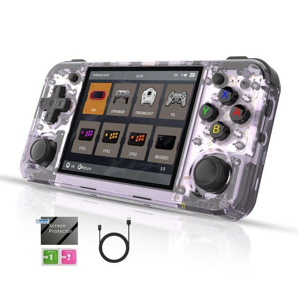 RG35XX H Handheld Game Console Linux System H700 3.5 inch IPS Screen 3300mAh Retro Video Gaming Console 5528 Classic Games Support 5G WiFi Bluetooth 4.2 (RG35XX H-Purple T)