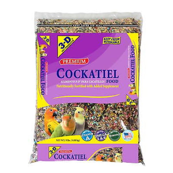 Cockatiel Bird Food Mix, Premium Seeds with Probiotics, 9 lb Bag Free Shipping