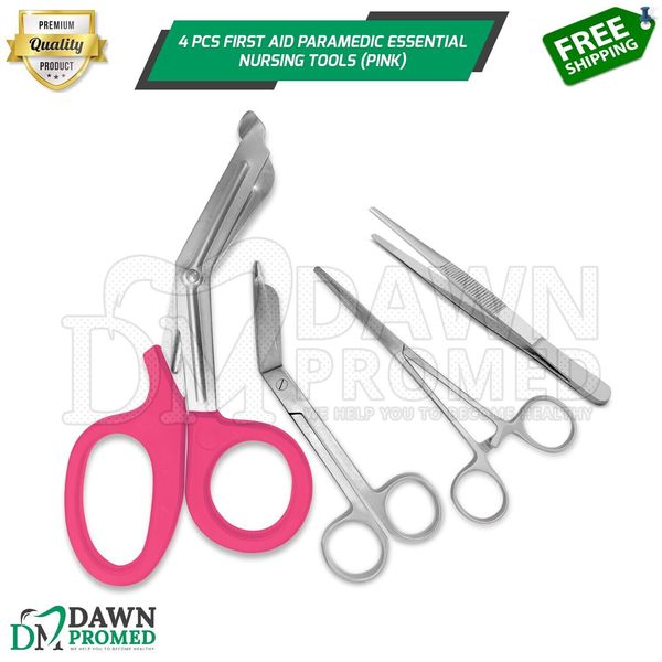 4 Pcs First Aid Paramedic Essential Nursing Tools Surgical Instruments - Pink