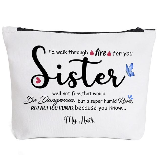Funny Sister Gifts from Sisters, Brother, Sister Birthday Gifts, Gift for Sister Soul Sister Gifts Big Little Girl Makeup Bag-Fire for You Sister